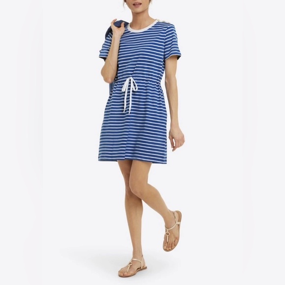 Draper James Tie Waist Tee Shirt Dress pink red stripe preppy large gold buttons - Picture 11 of 11